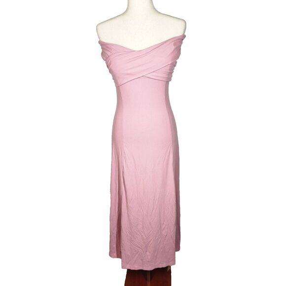 OGL Eco-SkinKiss Flowy Crisscross Off Shoulder Padded Brami Midi Dress Rose Sz M - Picture 6 of 9